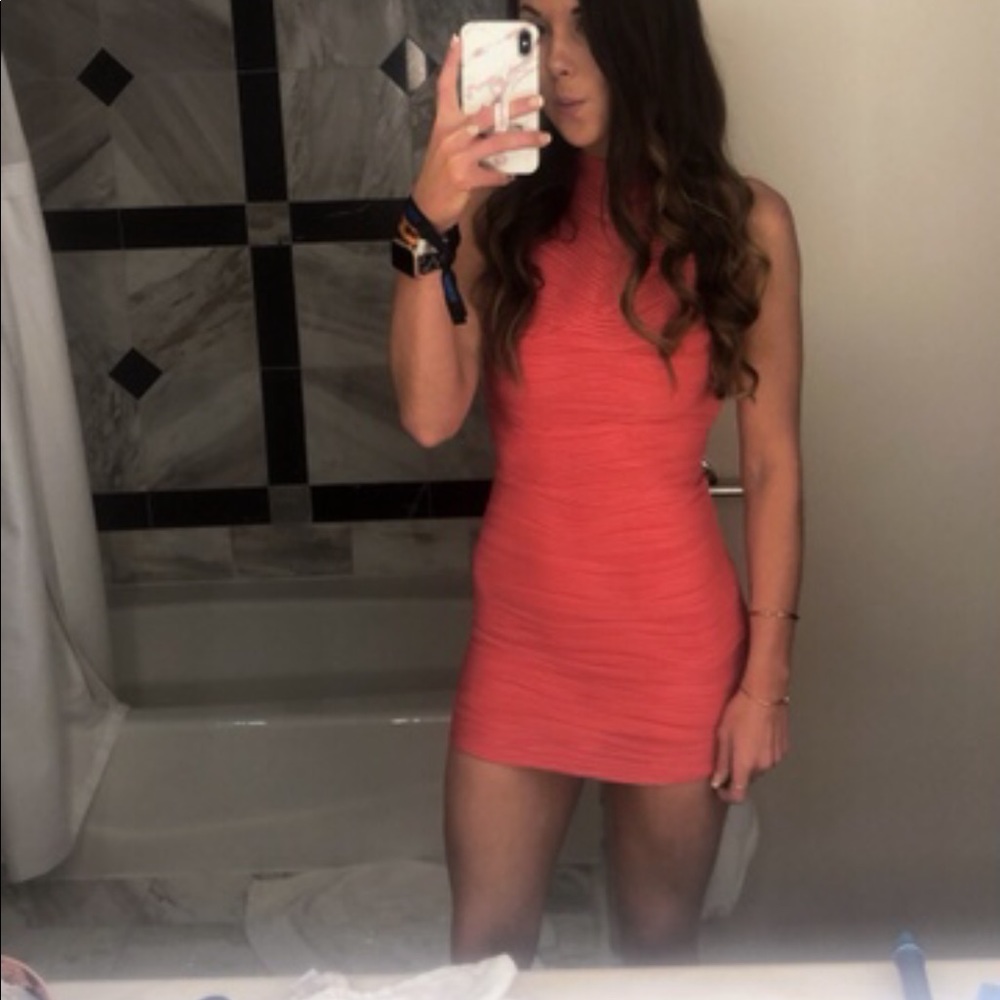 Tight coral bodycon dress